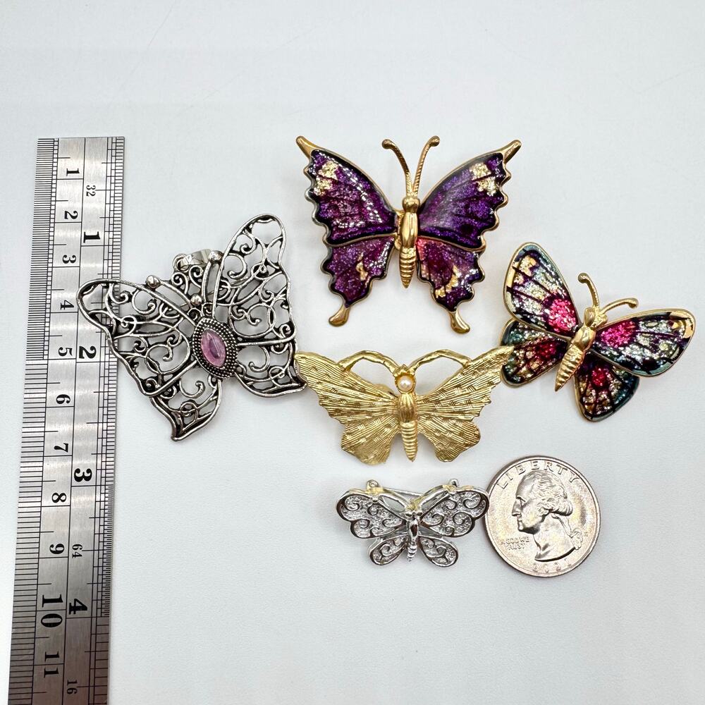 5 Piece Vintage Butterfly Brooch Lot Fairycore Insect Bug Spring Summer Garden - Picture 10 of 12